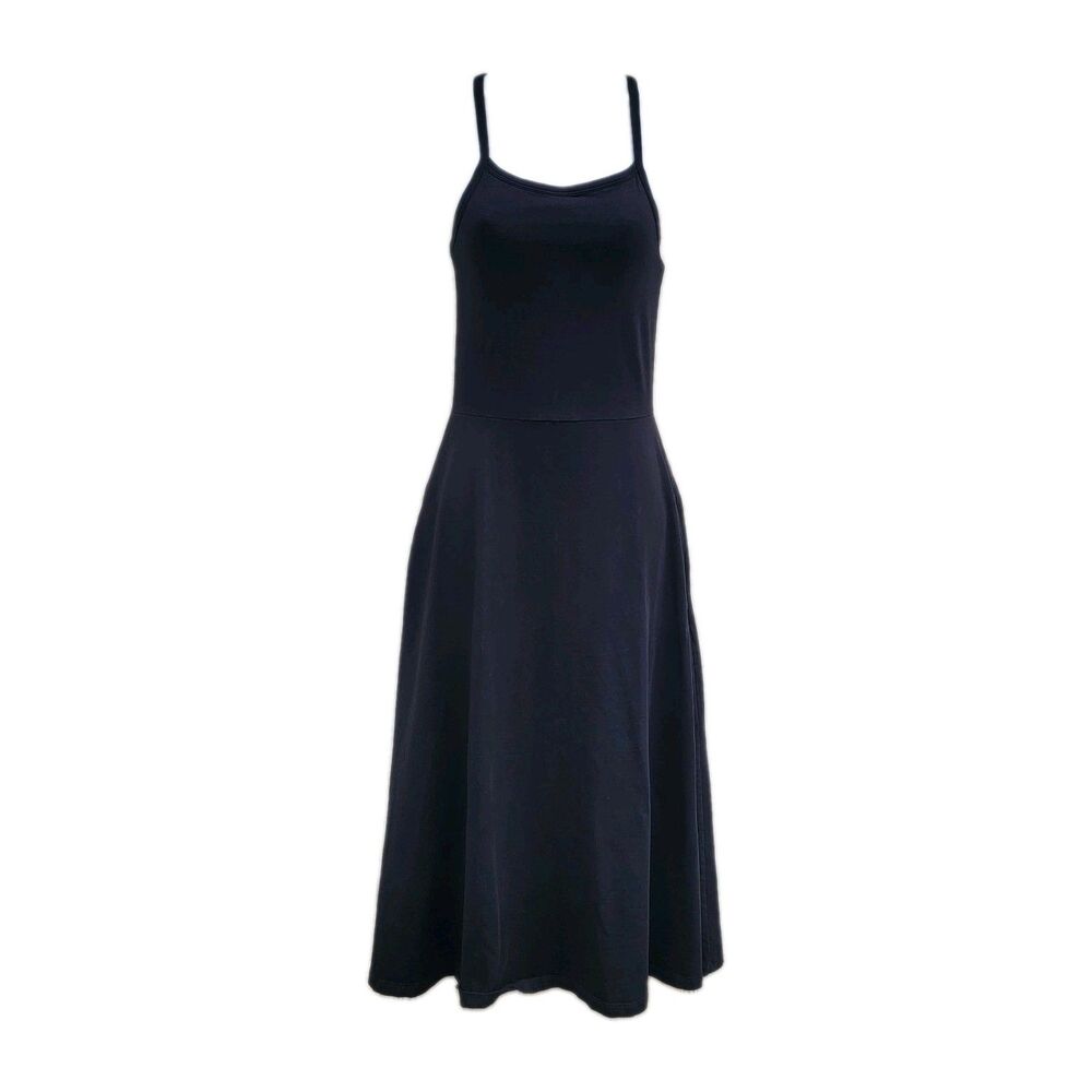 Pact Fit & Flare Midi Dress Black Built In Bra Sz S Pockets